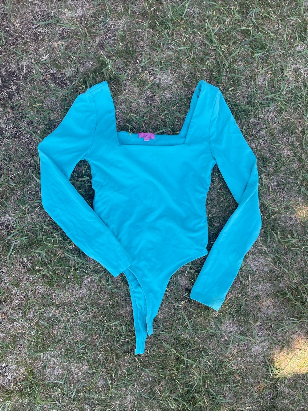 miami Turquoise Long-Sleeve Square Neck Bodysuit